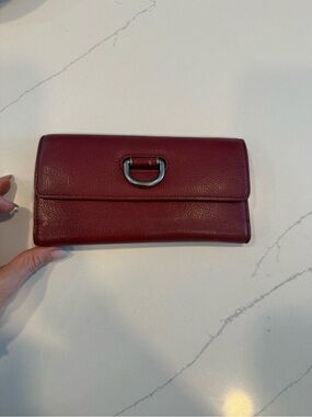 Burberry Burgundy Leather Wallet with D-Ring Accent